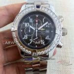 Perfect Replica Breitling Super Avenger Stainless Steel Diamond Watch Black Face